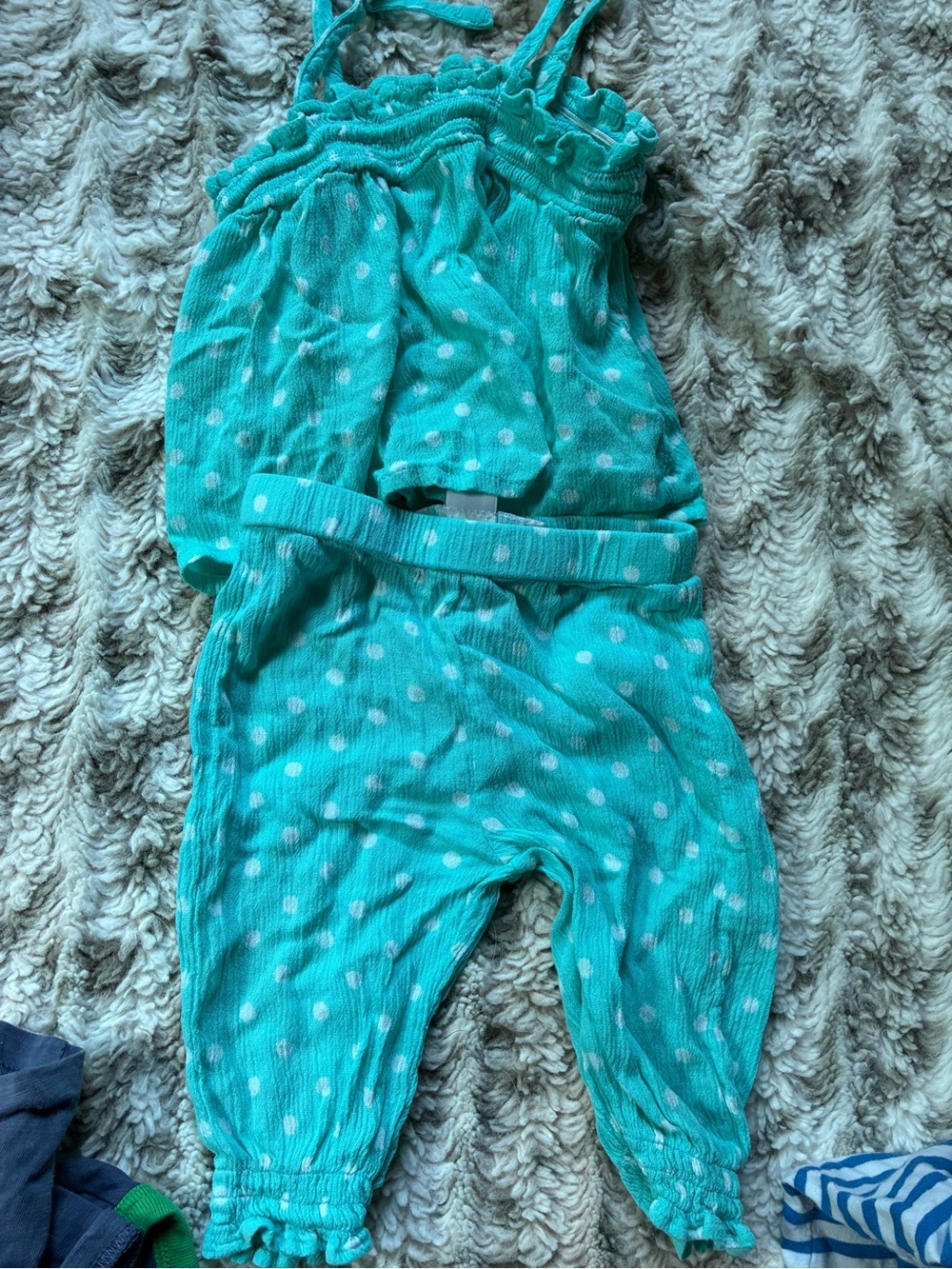 April Cornell Teal Polka Dot baby 0-3 Matching Set
